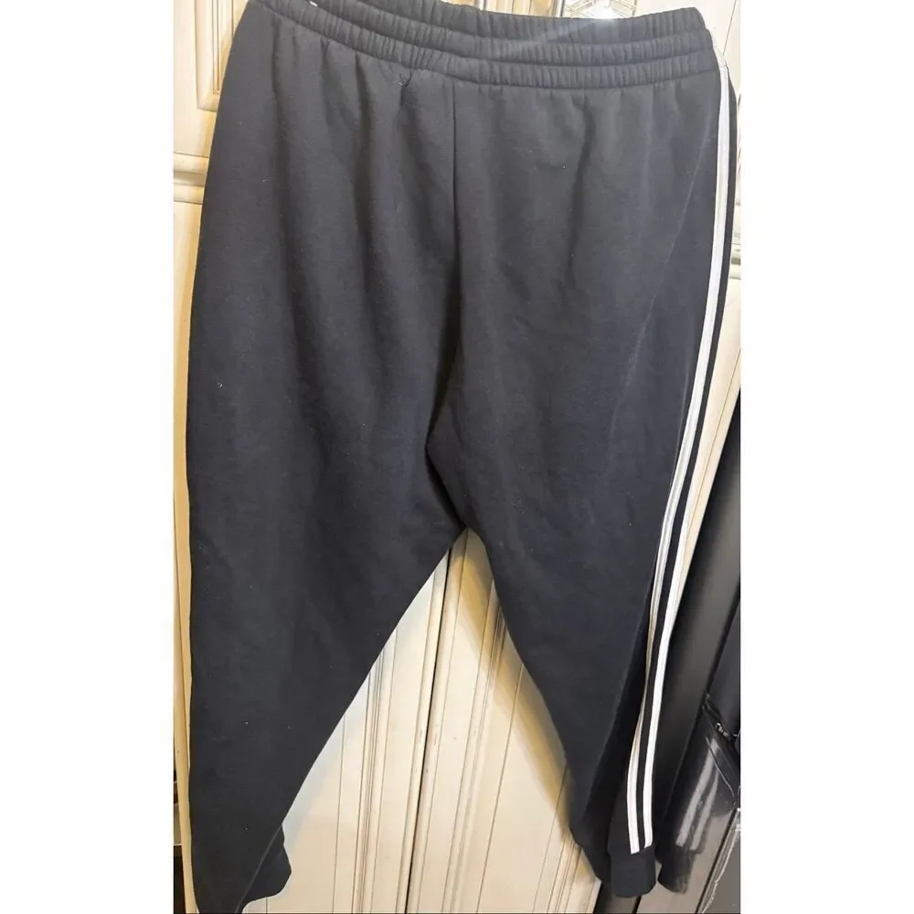 Adidas Mens Essential 3-Stripes Drawstring Track Pants Black White Size Large